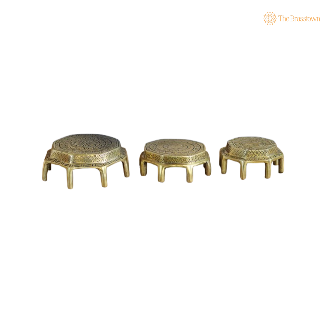 Set of Handcrafted Brass Pooja side view – antique finish detail