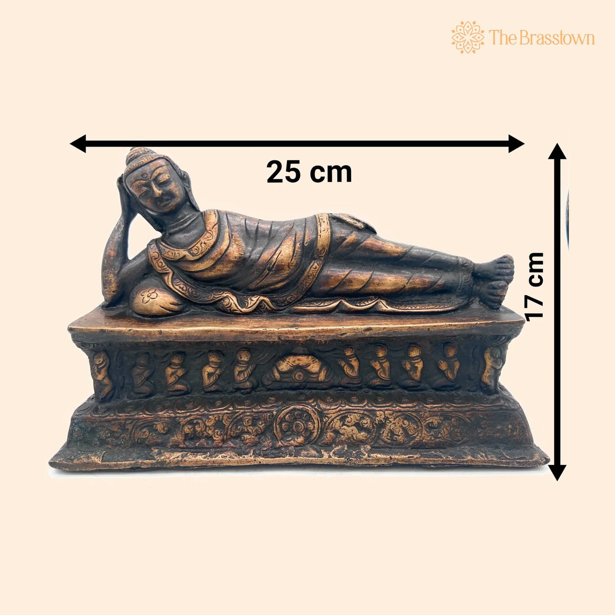 Brass Sleeping Buddha Idol – Handcrafted Reclining Buddha Statue Murti Sculpture for Home Décor, Pooja, Meditation &amp; Gifts 7 Inch 1