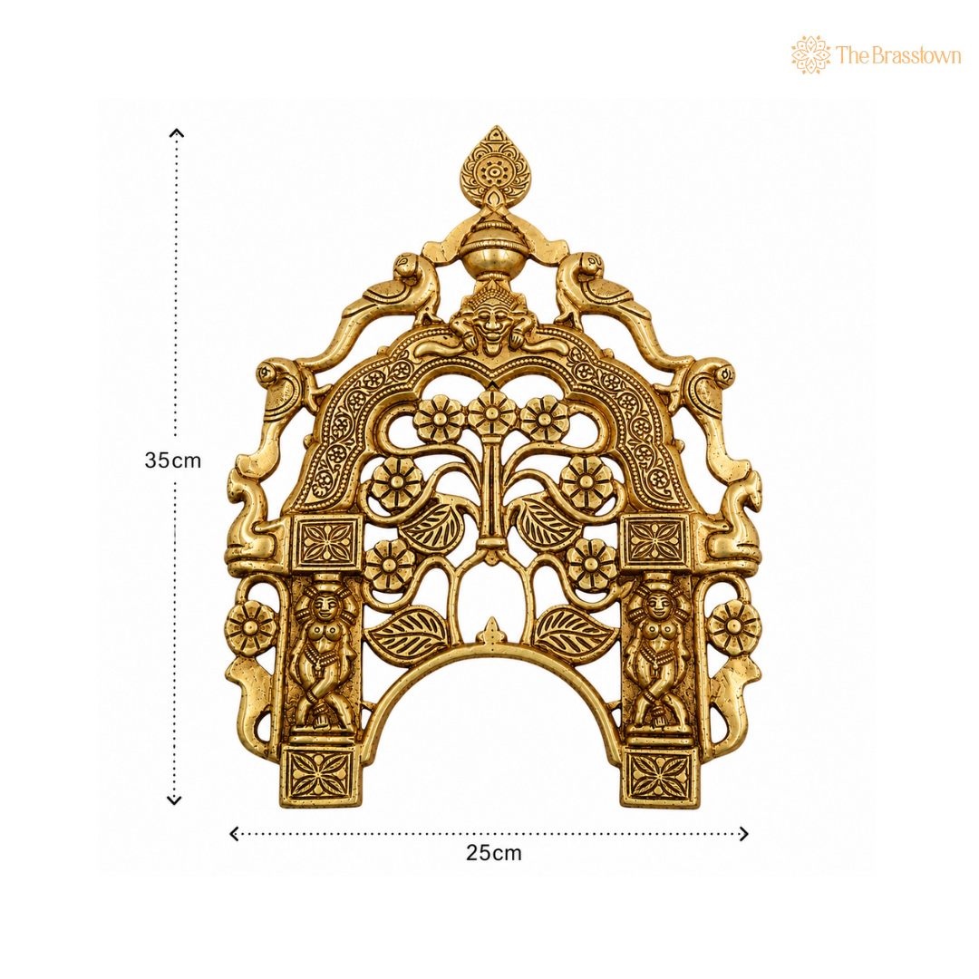 Intricately Crafted Antique Brass Temple Top Frame 14 Inch