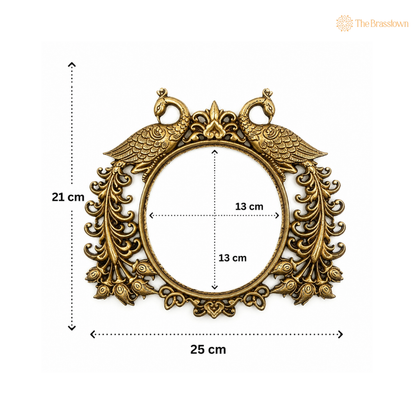 Antique Brass Peacock Motif Frame 8.5 Inch