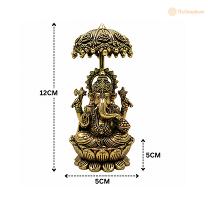 Handcrafted Brass Ganpati Bappa Idol with Umbrella – Lord Ganesha Murti (Vinayaka, Siddhivinayak, Vighnaharta) for Puja, Home Mandir &amp; Décor 4.5 Inch