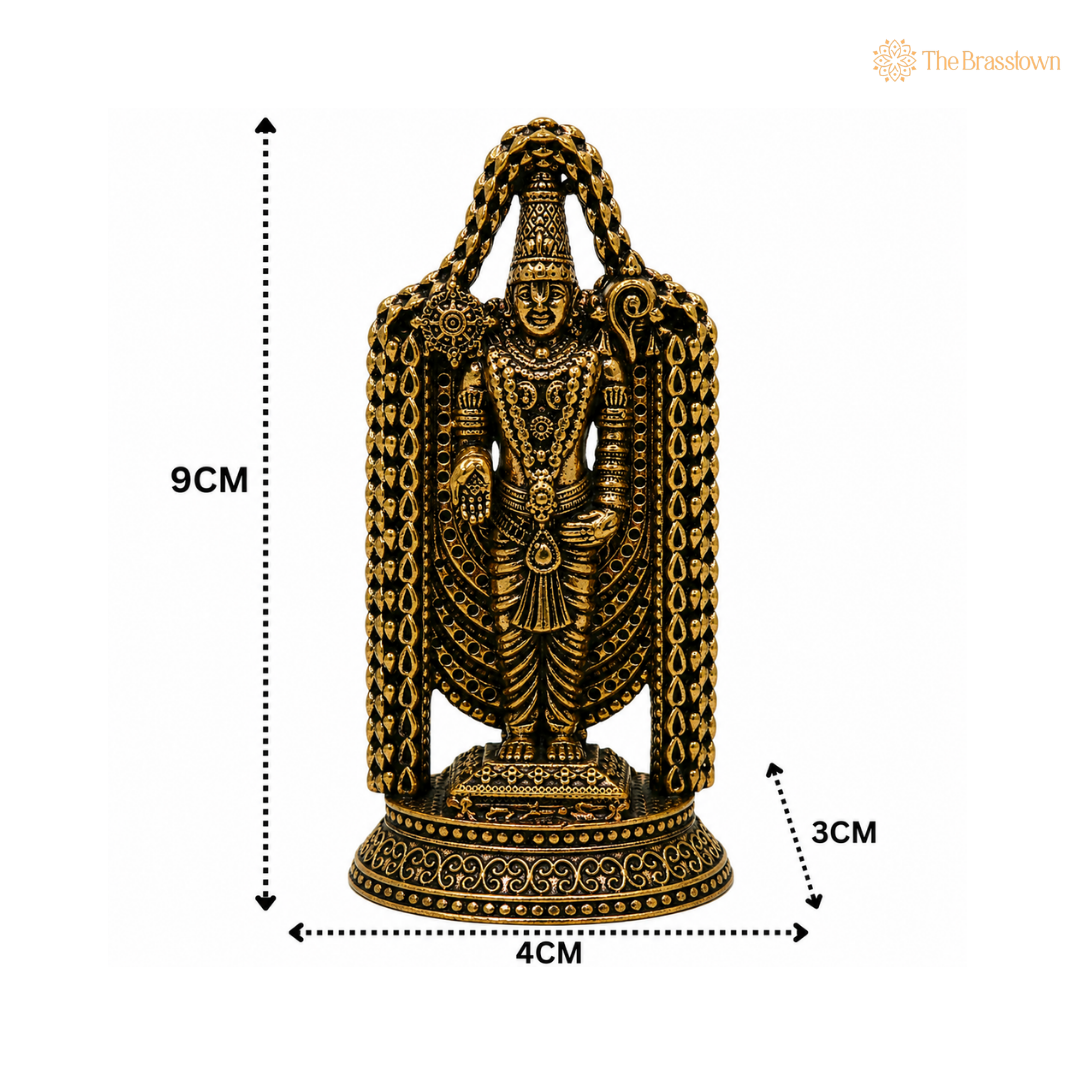 Brass Venkateshvara Idol WIth Frame – Tirupati Balaji Statue for Puja &amp; Home Mandir 3.5 Inch