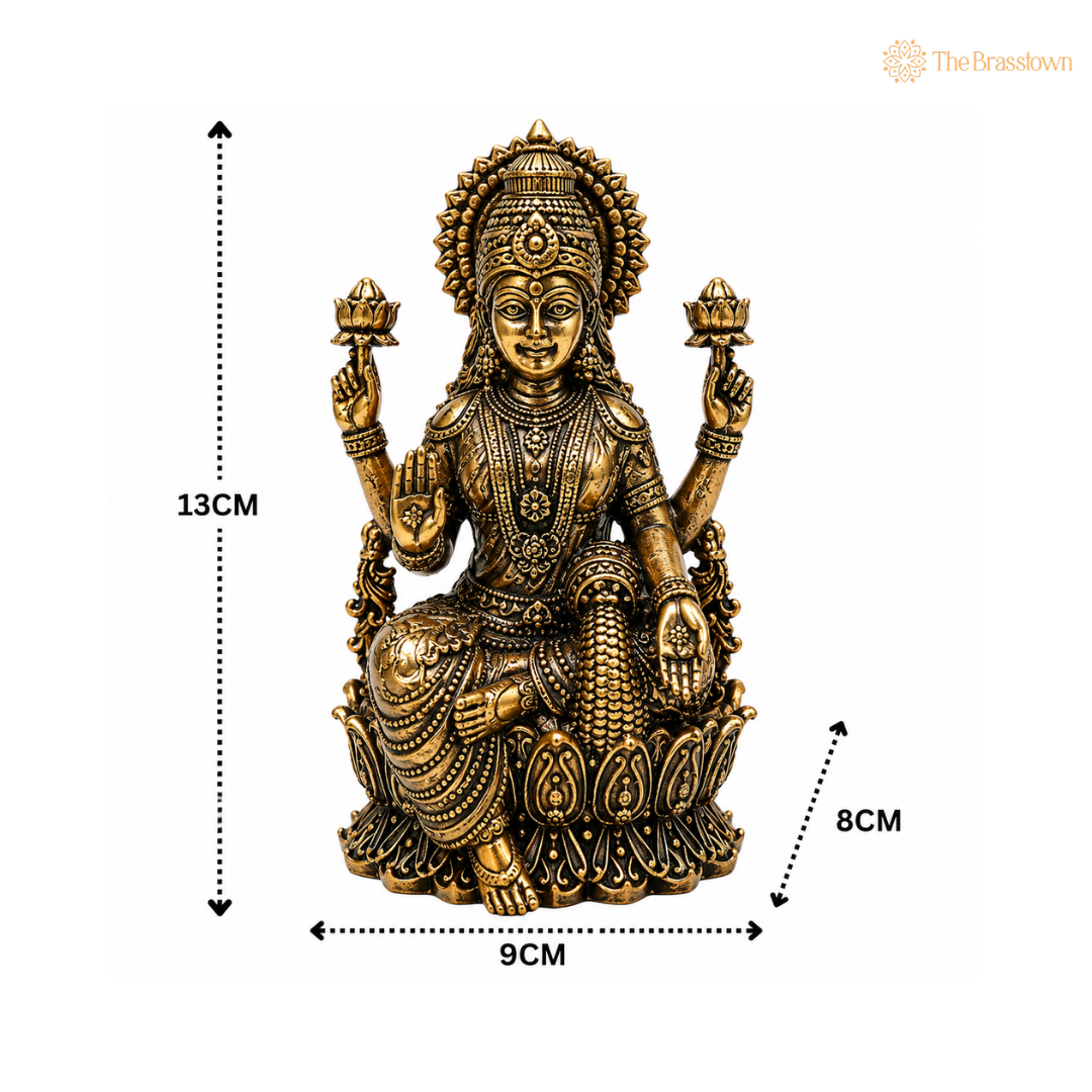 Brass Handcrafted Mahalakshmi Idol – Peetal Goddess Lakshmi Murti for Puja, Home Mandir &amp; Spiritual Décor 3 Inch