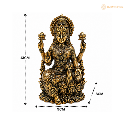 Brass Handcrafted Mahalakshmi Idol – Peetal Goddess Lakshmi Murti for Puja, Home Mandir &amp; Spiritual Décor 3 Inch