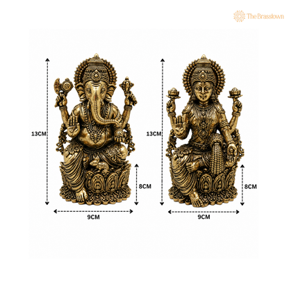 Handcrafted Brass Lakshmi Ganapati Idol – Goddess Lakshmi &amp; Lord Ganesha Murti for Puja, Home Mandir &amp; Spiritual Décor 5 Inch