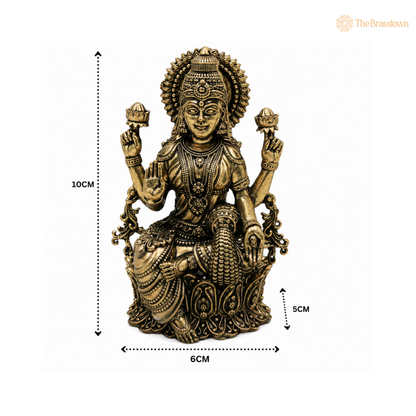 Brass Handcrafted Mahalakshmi Idol – Peetal Goddess Lakshmi Murti for Puja, Home Mandir &amp; Spiritual Décor 4 Inch