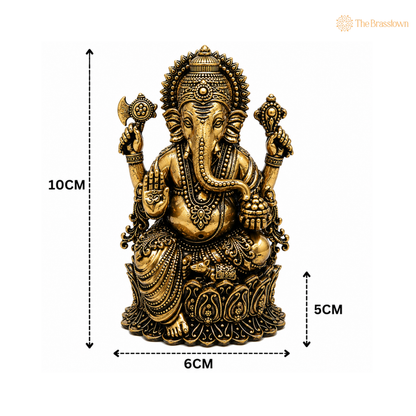 Brass Ganpati Bappa Idol – Lord Ganesha Murti (Vinayaka, Siddhivinayak, Vighnaharta) for Puja, Home Mandir &amp; Décor 4 Inch