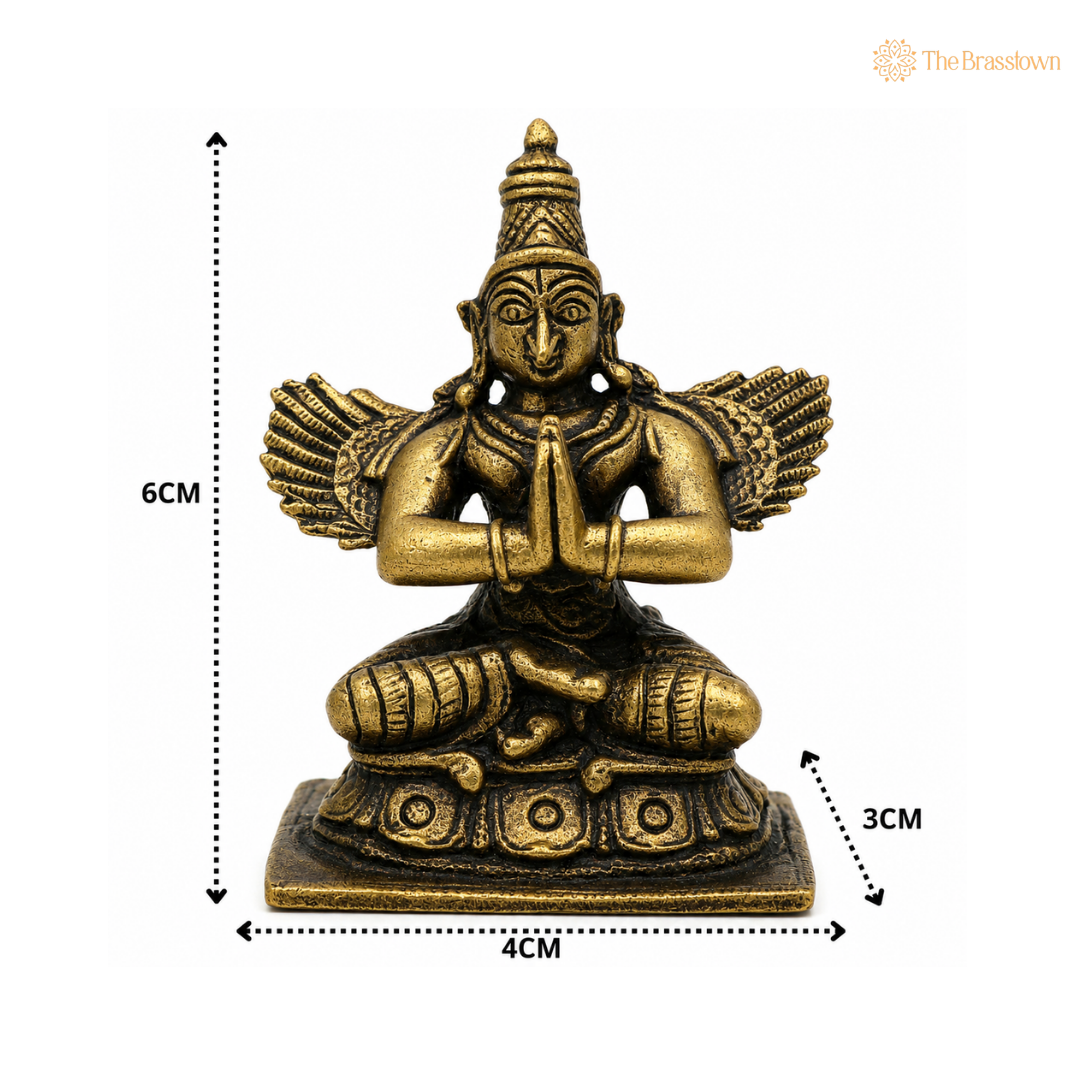 Brass Sitiing Garuda Idol – Divine Vahana of Lord Vishnu, Garuda Murti for Puja, Home Mandir &amp; Spiritual Décor 2.5 Inch