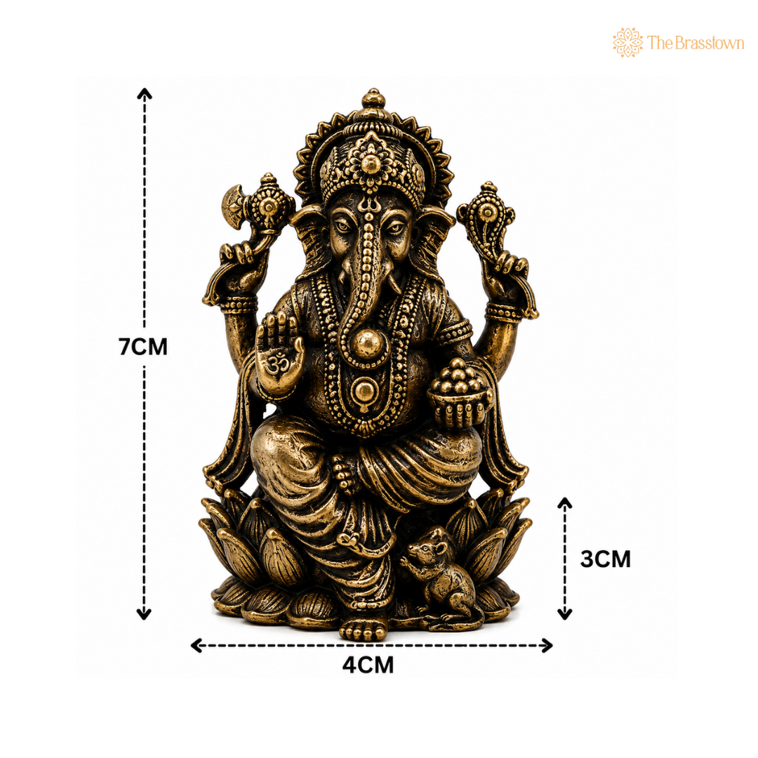 Handcrafted Brass Ganpati Bappa Idol – Lord Ganesha Murti (Vinayaka, Siddhivinayak, Vighnaharta) for Puja, Home Mandir &amp; Décor 2.5 Inch