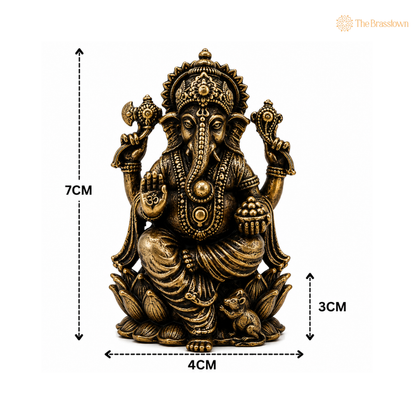 Handcrafted Brass Ganpati Bappa Idol – Lord Ganesha Murti (Vinayaka, Siddhivinayak, Vighnaharta) for Puja, Home Mandir &amp; Décor 2.5 Inch