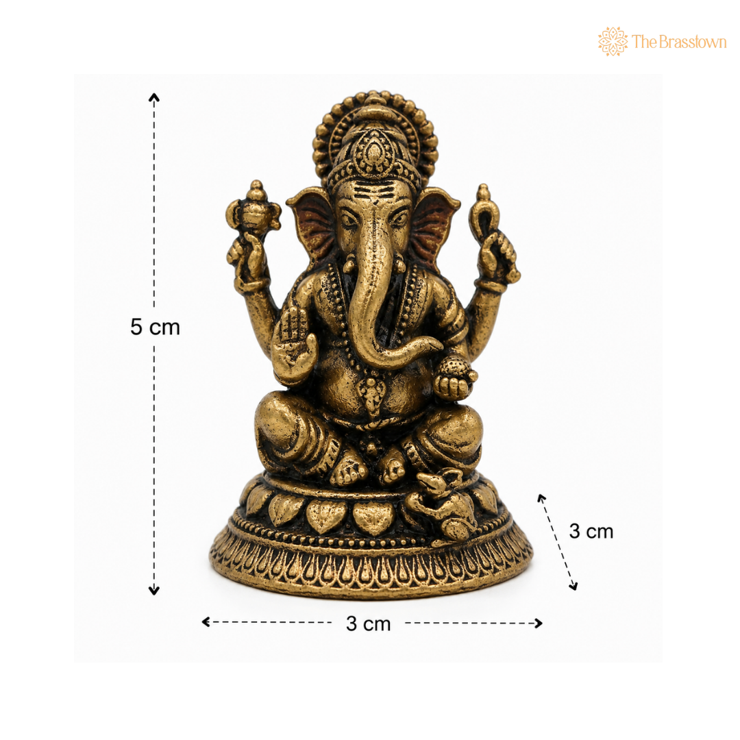 Handcrafted Brass Ganpati Bappa Idol – Lord Ganesha Murti (Siddhivinayak, Vighnaharta) for Puja, Home Mandir &amp; Décor 2 Inch
