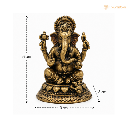 Handcrafted Brass Ganpati Bappa Idol – Lord Ganesha Murti (Siddhivinayak, Vighnaharta) for Puja, Home Mandir &amp; Décor 2 Inch