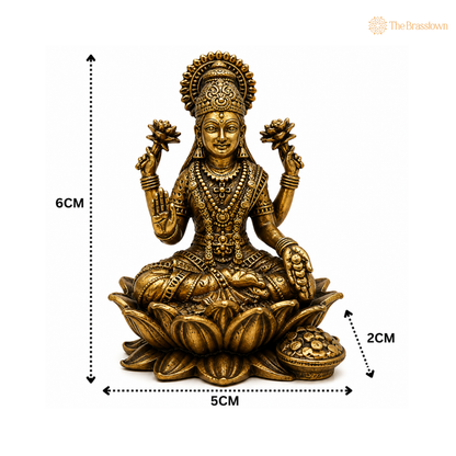 Brass Handcrafted Lakshmi Idol – Peetal Goddess Lakshmi Murti for Puja, Home Mandir &amp; Spiritual Décor 2.5 Inch
