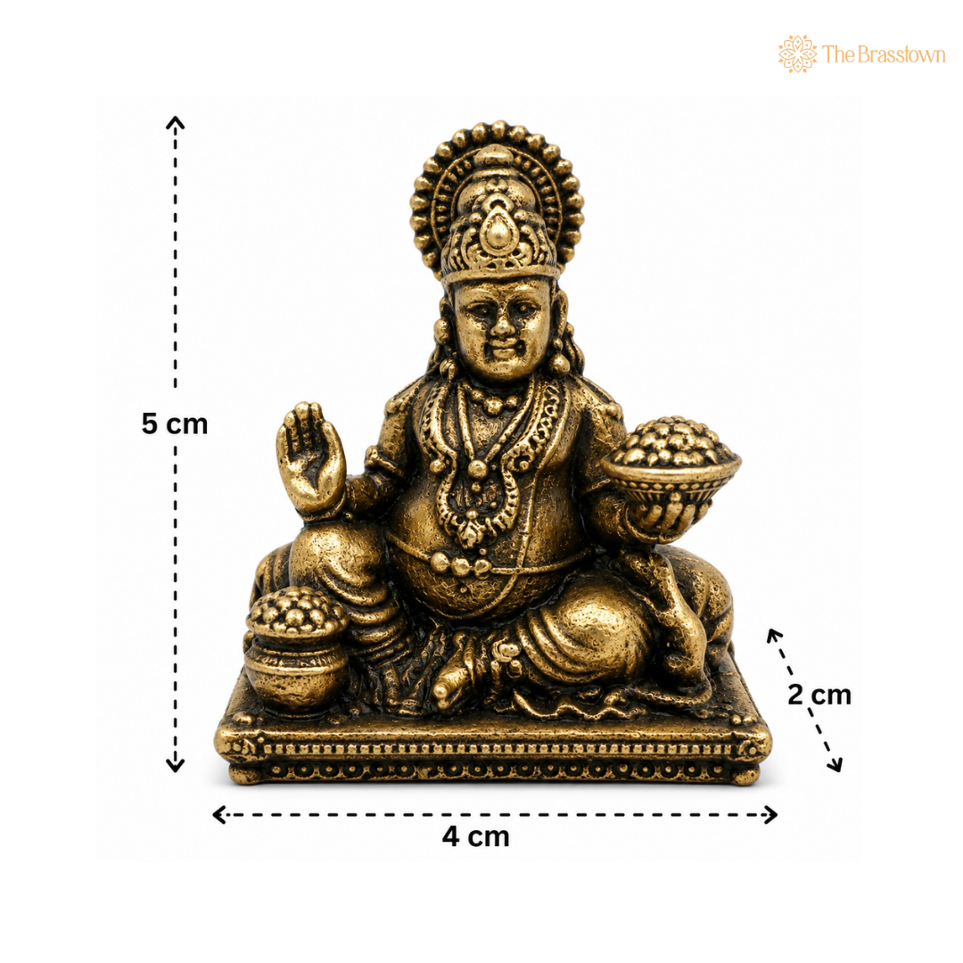 Handcrafted Brass Kuber Idol for Wealth – Lord of Wealth Statue for Puja &amp; Prosperity 2 Inch