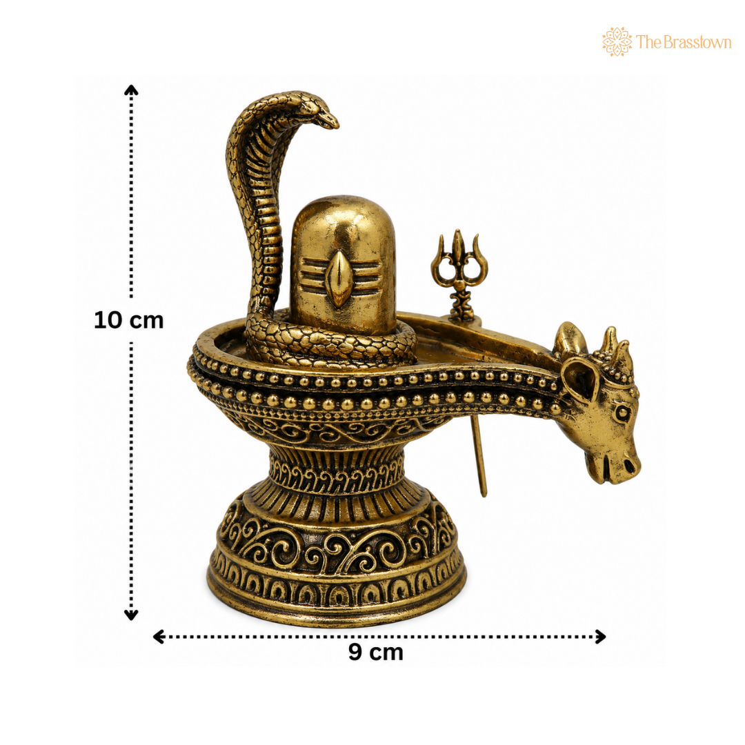 Brass Shivling (Shiva Lingam) with Nandi – Mahalingam Jyotirlinga Peetal Shivalinga for Puja, Home Mandir &amp; Spiritual Décor 4 Inch
