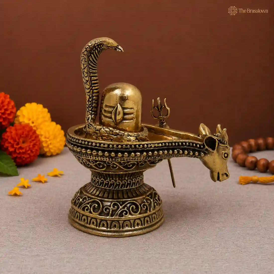 Brass Shivling (Shiva Lingam) with Nandi – Mahalingam Jyotirlinga Peetal Shivalinga for Puja, Home Mandir &amp; Spiritual Décor 4 Inch