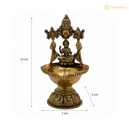 Brass Handcrafted Mahalakshmi with Balaji Deepam – Mahalakshmi Vilakku Kuthu Diya Pital Oil Lamp Laxmi Deepak Idol for Puja &amp; Home Mandir 5 Inch