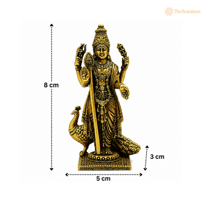 Brass Murugan Idol (Kartikeya) – Skanda / Subramanya / Kartikeya / Shanmukha Statue for Home Temple &amp; Pooja 3 Inch