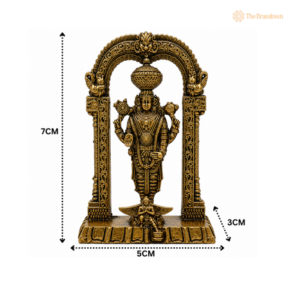 Brass Venkateshvara Balaji Idol on Lotus with Prabhavali Frame– Tirupati Balaji Statue for Puja &amp; Home Mandir 3 Inch