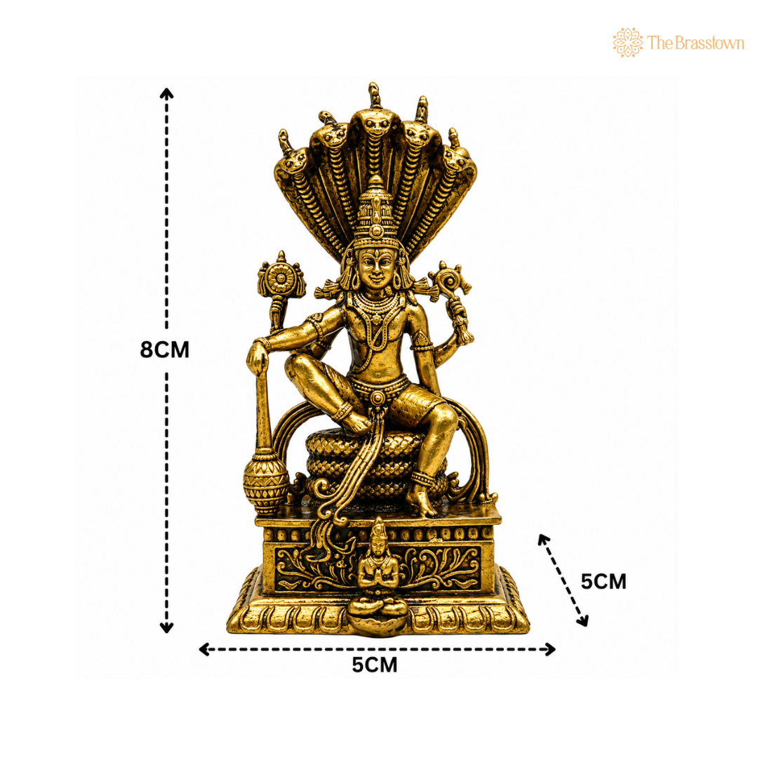 Brass Vishnu on Sheshnag Idol – Lord Narayana Murti (Hari) for Puja, Home Mandir &amp; Spiritual Décor 3 Inch