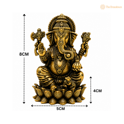 Handcrafted Brass Ganpati Bappa Idol – Lord Ganesha Murti (Vighnaharta) for Puja, Home Mandir &amp; Décor 3 Inch