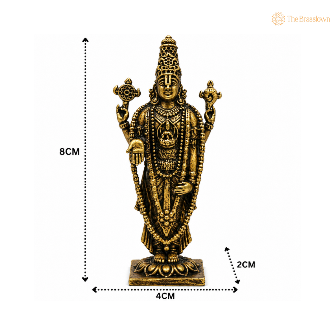 Brass Venkateshwara Balaji Idol – Srinivasa / Govinda / Venkatachalapathi Perumal Statue for Home Temple &amp; Puja 3 Inch