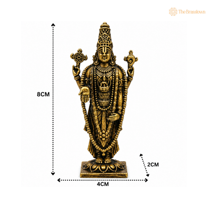 Brass Venkateshwara Balaji Idol – Srinivasa / Govinda / Venkatachalapathi Perumal Statue for Home Temple &amp; Puja 3 Inch