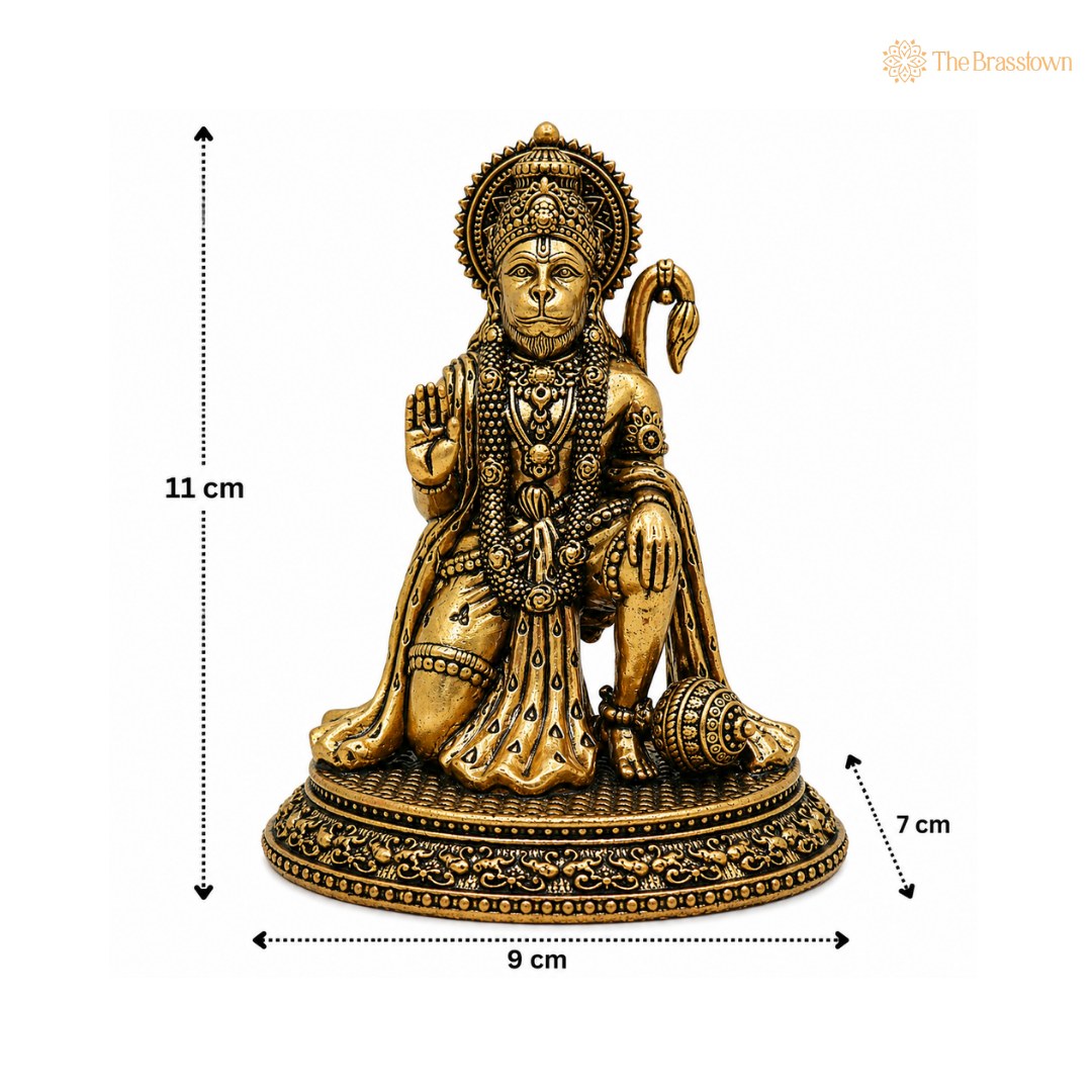 Brass Hanuman Idol – Bajrangbali / Anjaneya / Maruti Murti for Puja, Home Mandir &amp; Spiritual Décor 4.5 Inch