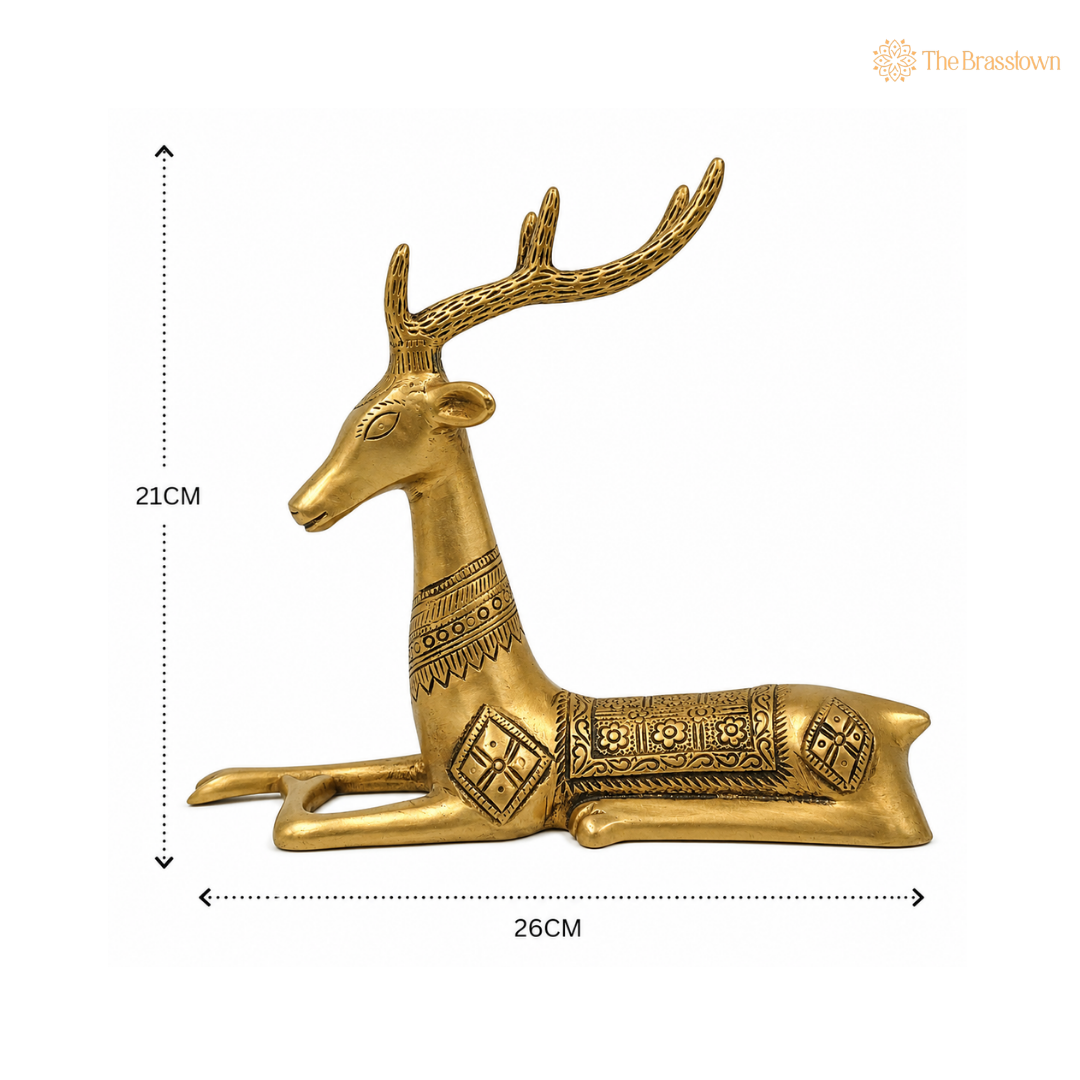 Brass Deer Idol – Decorative Deer Showpiece for Home, Office &amp; Table Décor 8.5 Inch