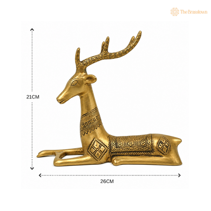 Brass Deer Idol – Decorative Deer Showpiece for Home, Office &amp; Table Décor 8.5 Inch