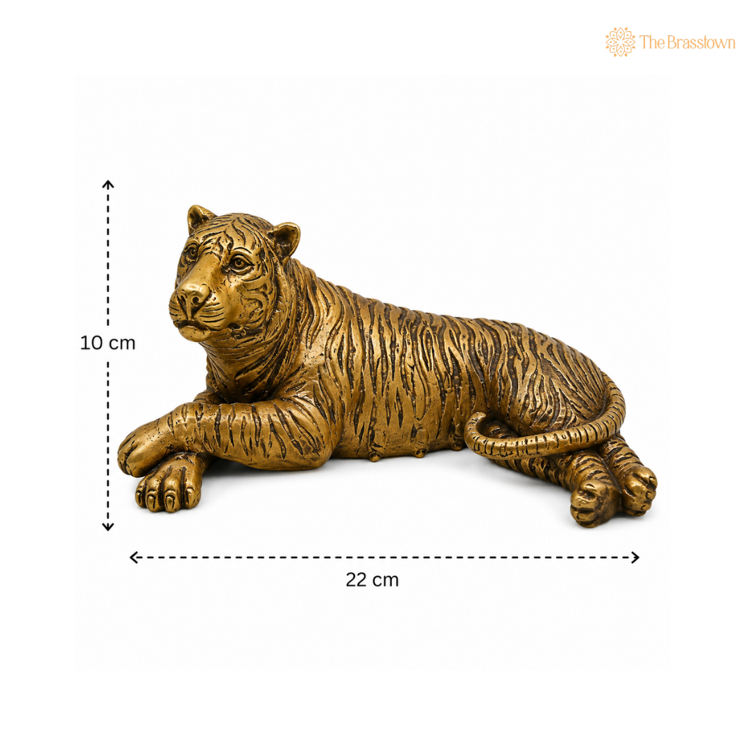 Brass Tigress Idol – Royal Bengal Tigress Murti for Home, Office &amp; Table Décor 4 Inch