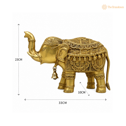 Brass Gaja Elephant Idol – Decorative Elephant Statue for Home, Office &amp; Spiritual Décor 9 Inch