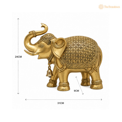 Brass Gaja Hathi Elephant Idol – Decorative Elephant Statue for Home, Office &amp; Spiritual Décor 9.5 Inch