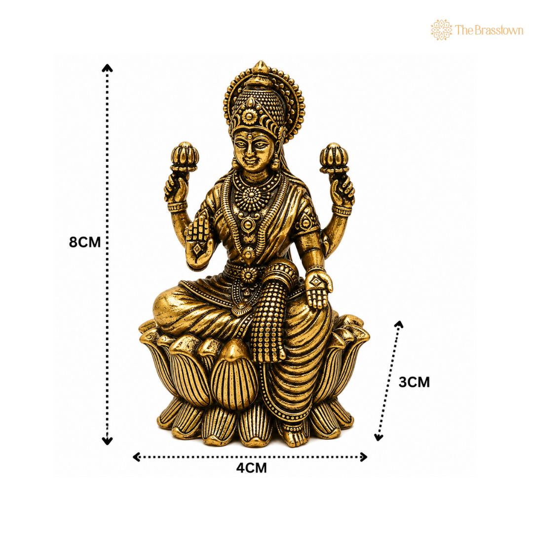 Brass Handcrafted Lakshmi Idol (Set of 8 Handcrafted Murti) – Peetal Goddess Lakshmi Murti for Puja, Home Mandir &amp; Spiritual Décor 3 Inch