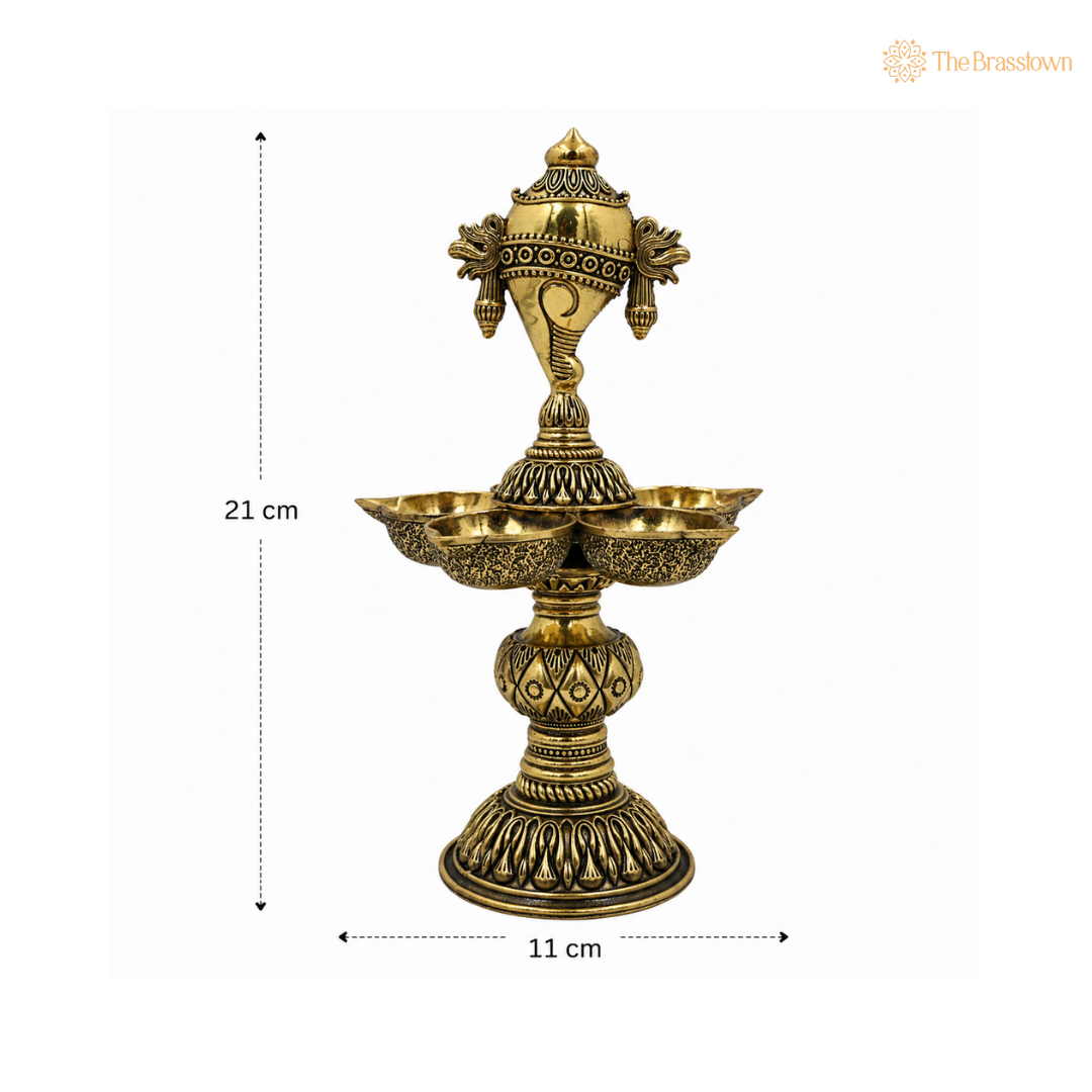 Brass Shankh Chakra Diya Pair – Vishnu Shankh Chakra Deepam Oil Lamps for Puja, Aarti &amp; Home Temple Décor 8.5 Inch