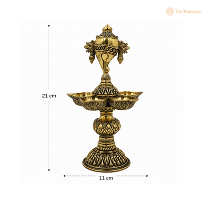 Brass Shankh Chakra Diya Pair – Vishnu Shankh Chakra Deepam Oil Lamps for Puja, Aarti &amp; Home Temple Décor 8.5 Inch