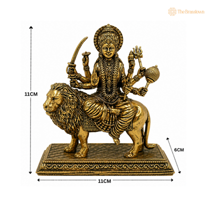 Brass Durga Maa Idol – Goddess Durga on Lion Murti for Puja, Home Mandir &amp; Spiritual Décor 4.5 Inch