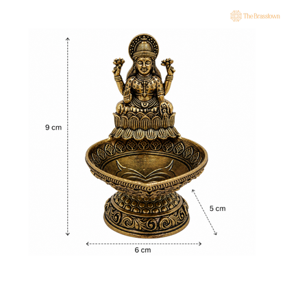 Brass Lakshmi Deepam – Mahalakshmi Vilakku Kuthu Diya Pital Oil Lamp Laxmi Deepak Idol for Puja &amp; Home Mandir 3.5 Inch