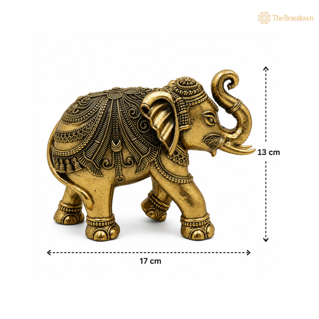 Handcrafted Brass Elephant Idol – Fine Finish Decorative Elephant Statue for Home Décor &amp; Puja 5 Inch