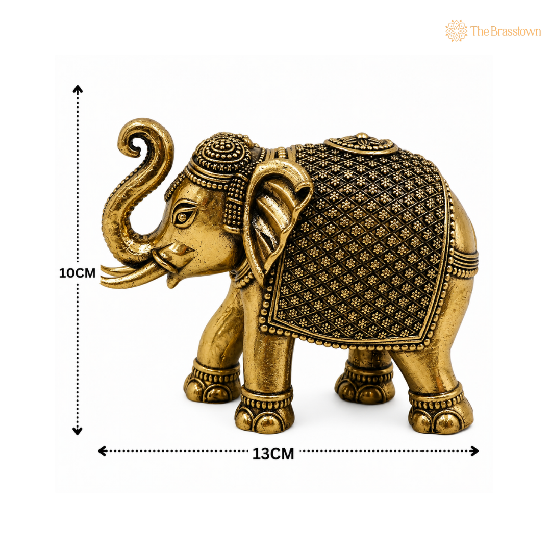 Brass Small Elephant Idol – Decorative Elephant Statue for Home, Office &amp; Spiritual Décor 4 Inch