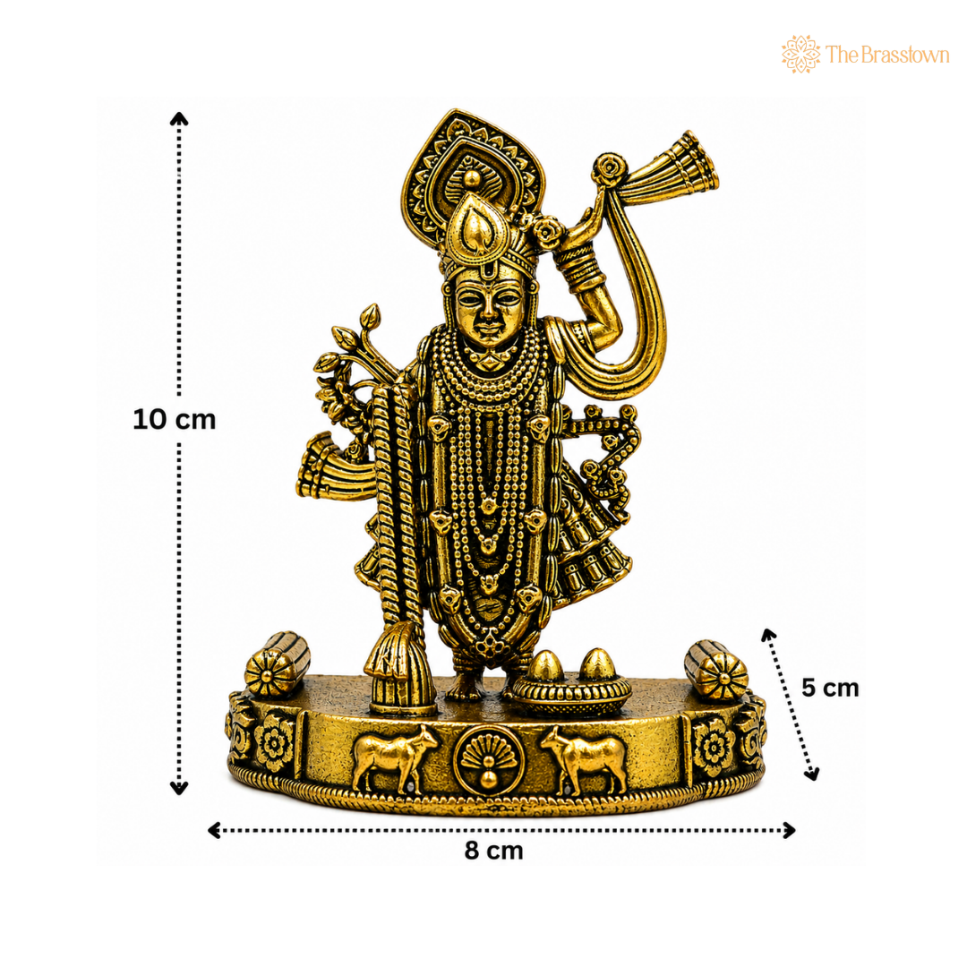 Brass Shrinath Ji Idol – Divine Brass Statue for Puja &amp; Home Mandir 4 Inch
