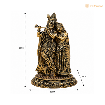 Brass Radha Krishna Idol – Fine Finish Divine Statue for Puja &amp; Home Décor 8 Inch