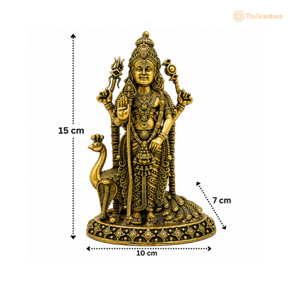 Brass Murugan Idol – Kartikeya / Skanda / Subramanya Statue, Handcrafted Lord Murugan Murti for Puja &amp; Home Décor 2.5 Inch