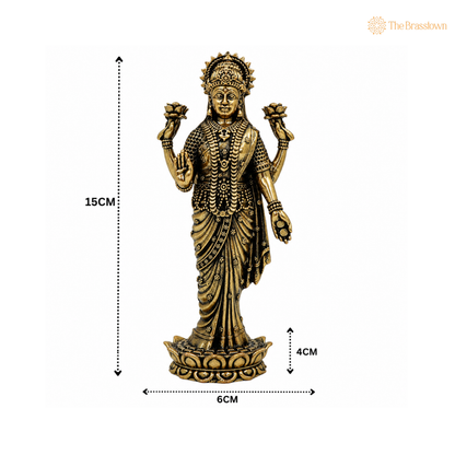 Brass Standing Lakshmi Idol – Divine Goddess of Wealth &amp; Fortune for Puja 6 Inch