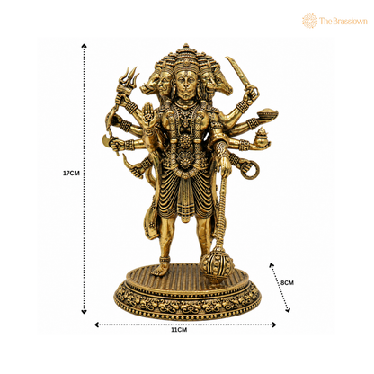 Brass Panchmukhi Hanuman Idol – Five-Faced Bajrangbali Murti for Puja, Protection &amp; Home Mandir Décor 6.5 Inch