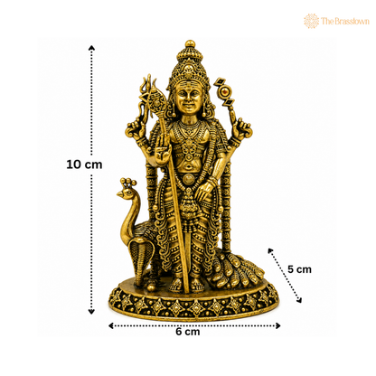 Brass Murugan Idol – Kartikeya / Skanda / Subramanya Statue, Handcrafted Lord Murugan Murti for Puja &amp; Home Décor 4 Inch