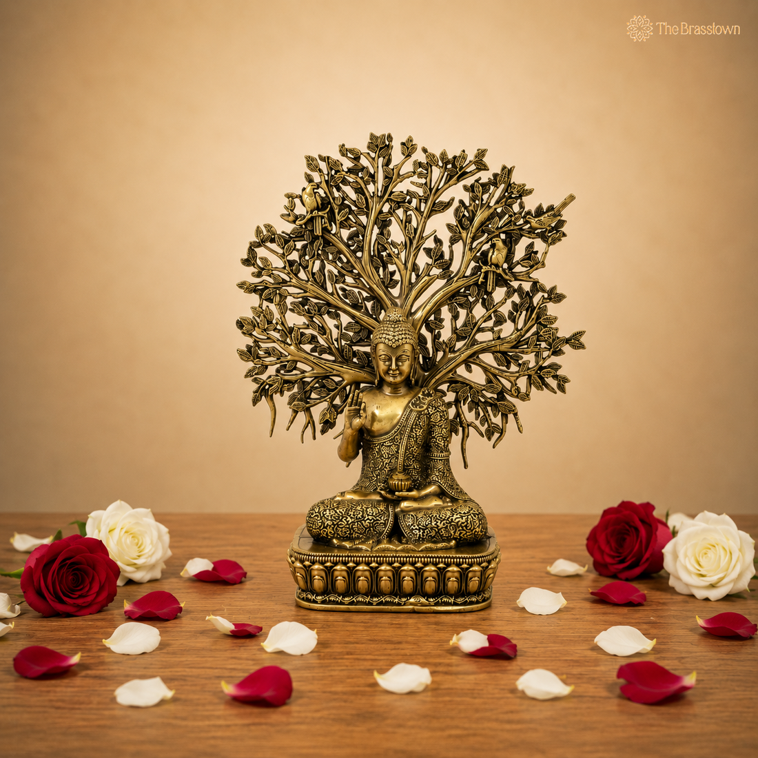 Brass Buddha with Tree Idol  – The Symbol of Tranquility and Inner Peace 6.5 Inch