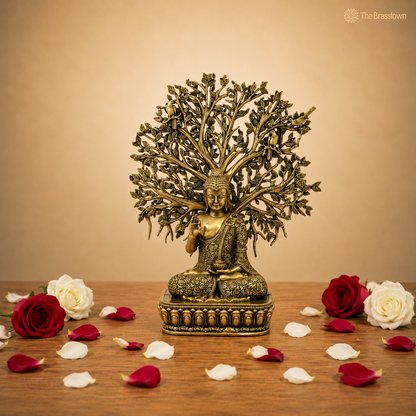 Brass Buddha with Tree Idol  – The Symbol of Tranquility and Inner Peace 6.5 Inch