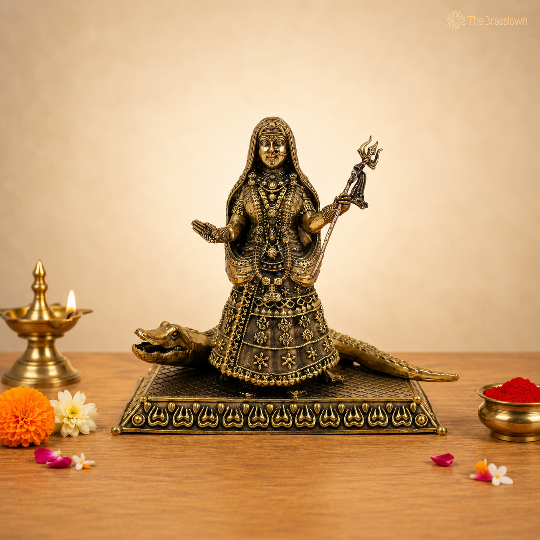 Brass Khodiyar Mata Idol – Handcrafted Khodal Maa Murti / Vigraha for Home Pooja, Temple Décor &amp; Spiritual Blessings 4.5 Inch