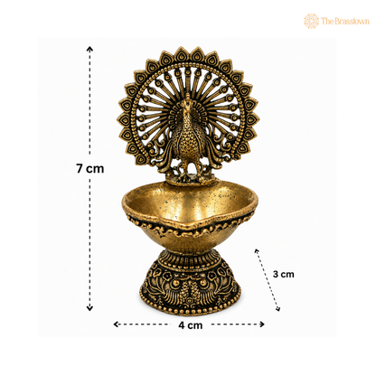 Brass Superfine Designer Peacock Diya Lamp – Decorative Puja Oil Lamp for Home Mandir &amp; Spiritual Décor (set of 2) 3 Inch